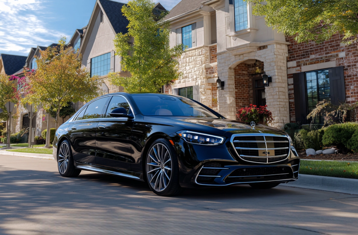 Premium black sedan ready for an O’Hare airport transfer