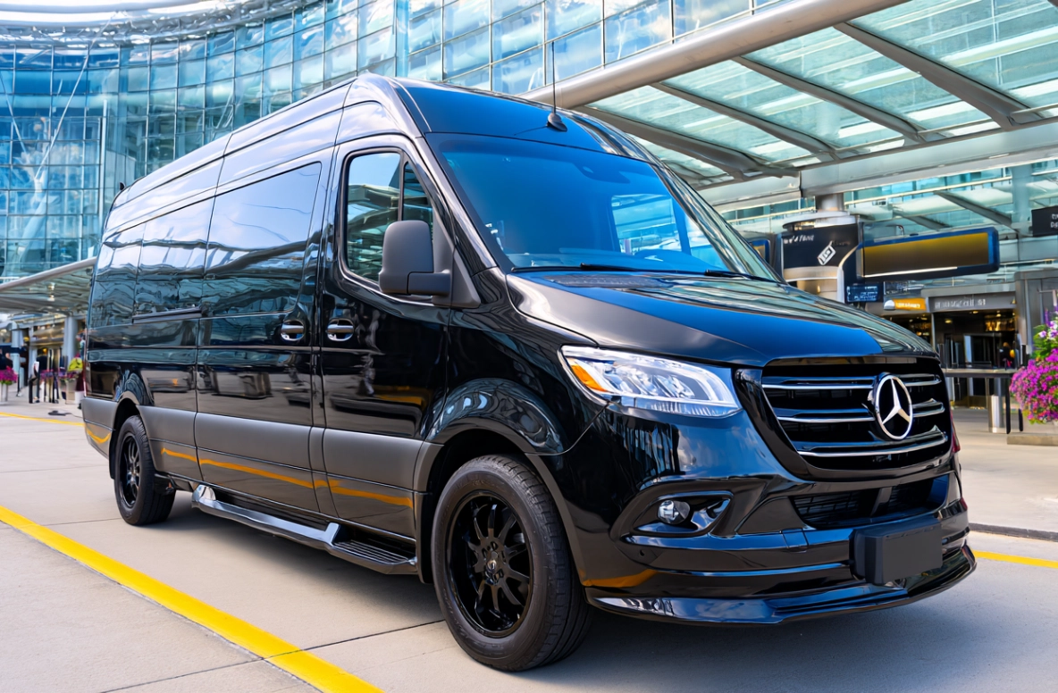 Argento Mercedes-Benz Sprinter van for private group transportation in Chicago